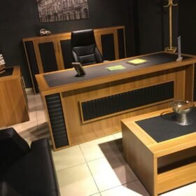 Pack Bureau Sahara – bureau en bois foncé avec retour fonctionnel, mobilier de bureau Maroc
