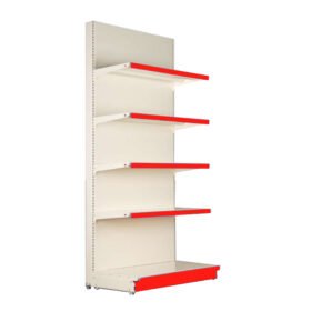 Gondole murale acier époxy avec 4 étagères et base, profondeurs 30, 40 et 50 cm, hauteur 221 cm