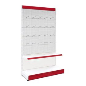 Gondole perforée acier époxy hauteur 221 cm avec crochets modulables sur fond perforé